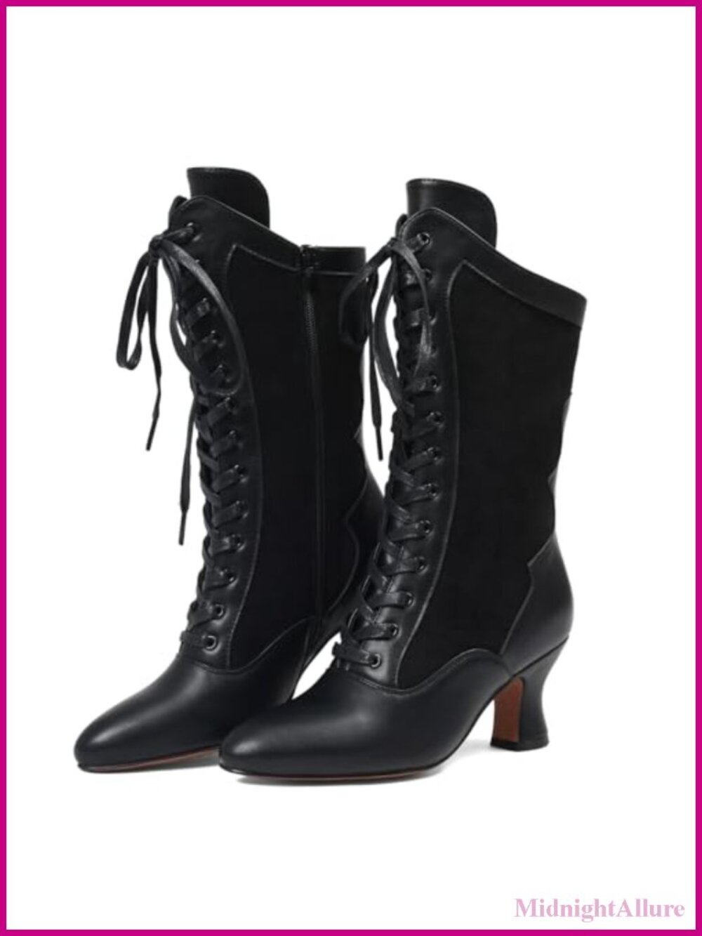 Women's Mid-Calf Lace Up Victorian Pirate Boots with Flare Heel
